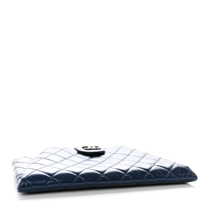 Chanel Glazed Calfskin Quilted Coco Pleats Clutch Navy 4 of 16