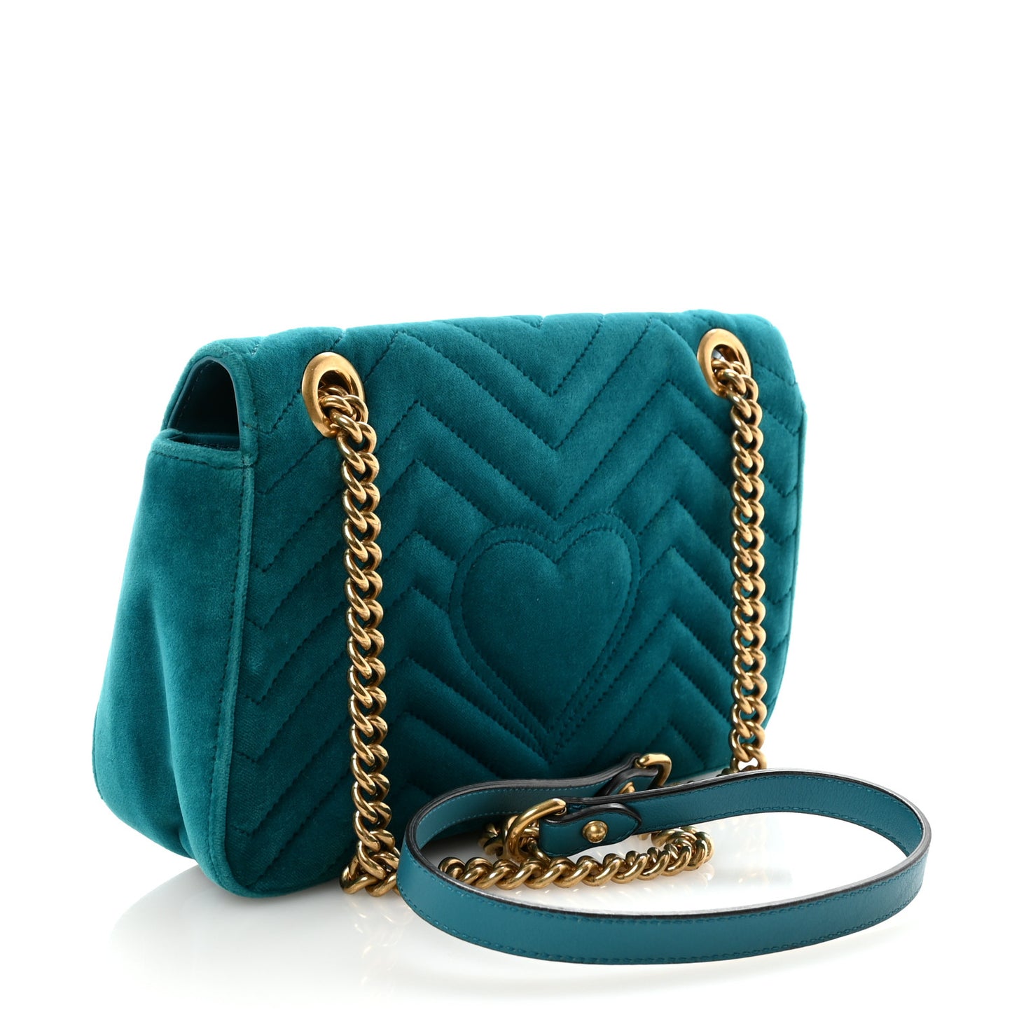 Velvet Matelasse Small GG Marmont Shoulder Bag Pavone Cyan