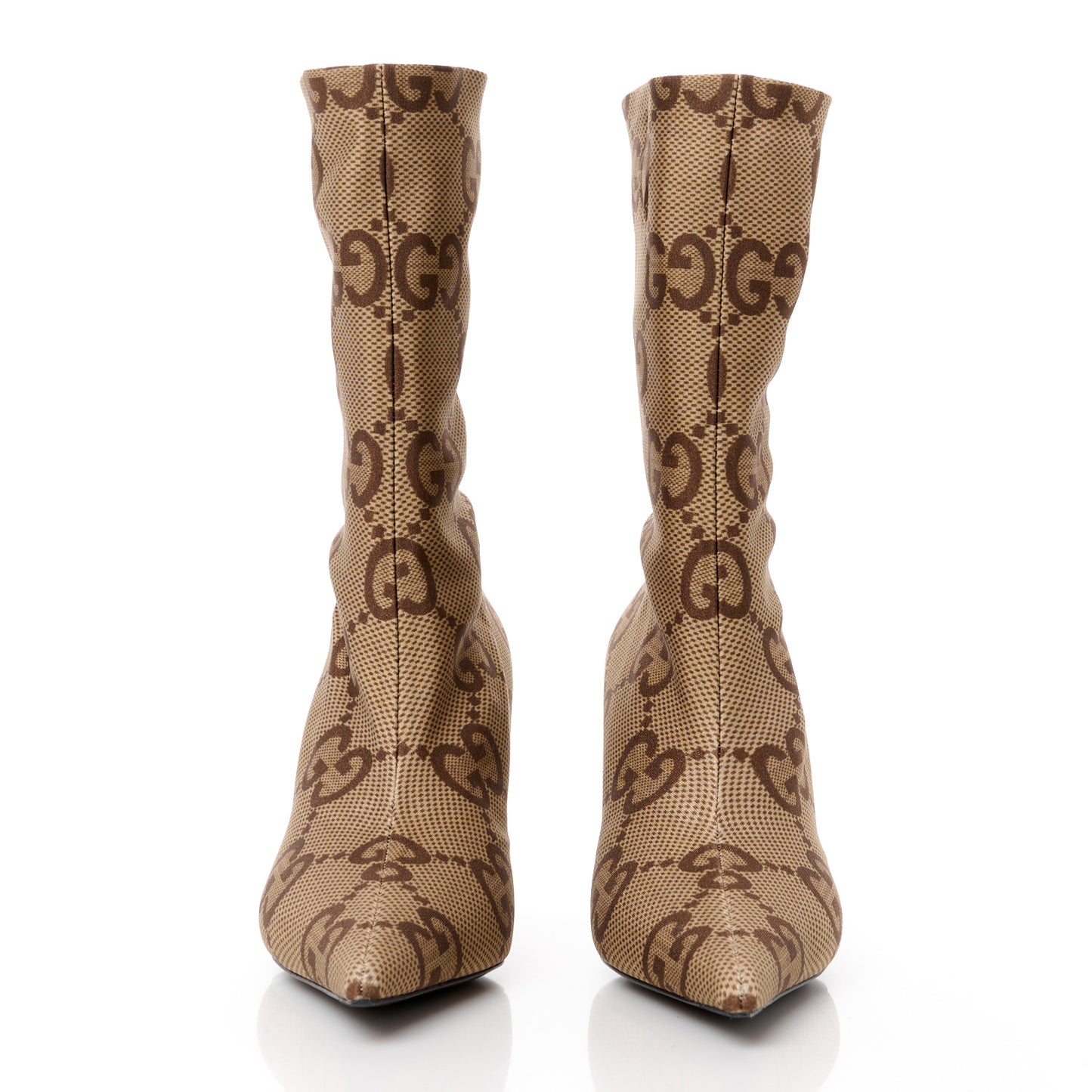X GUCCI Jersey Maxi GG Monogram Crepe Knife Booties 38 Camel Ebony