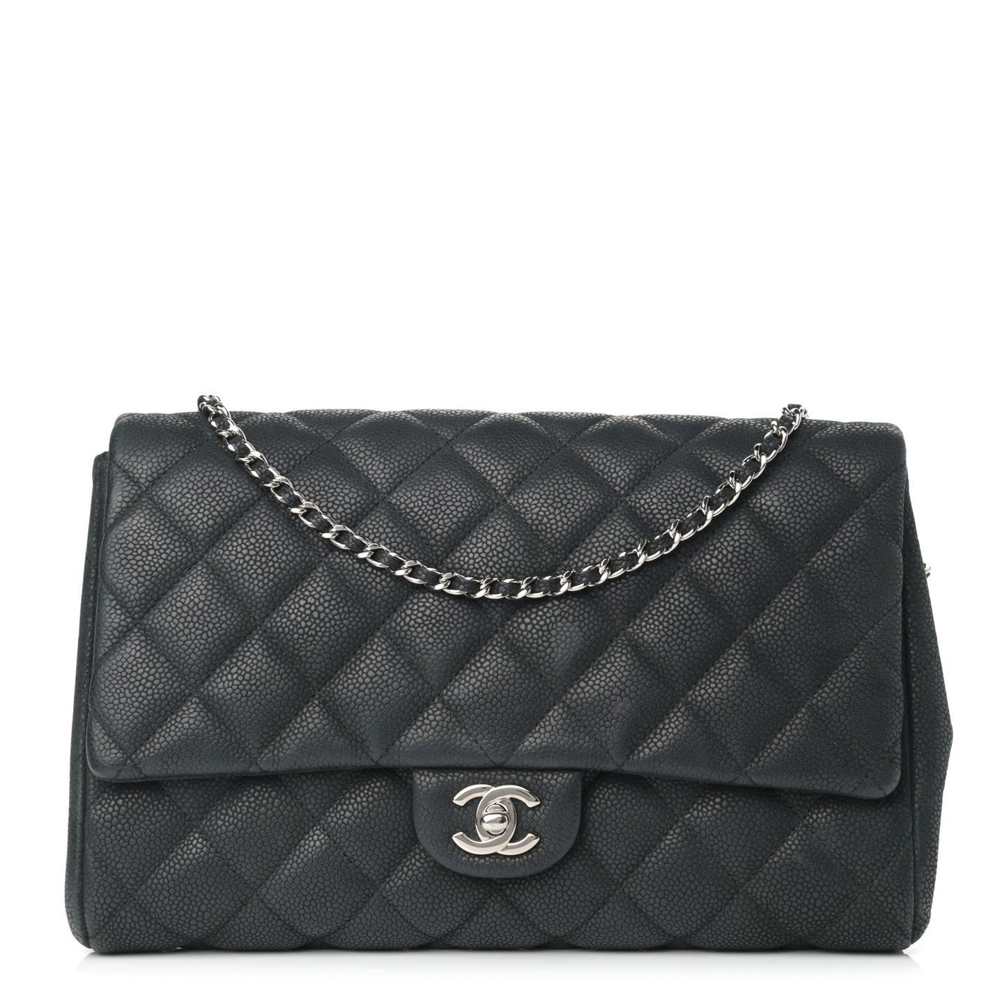 Iridescent Caviar Quilted Clutch With Chain Flap Black