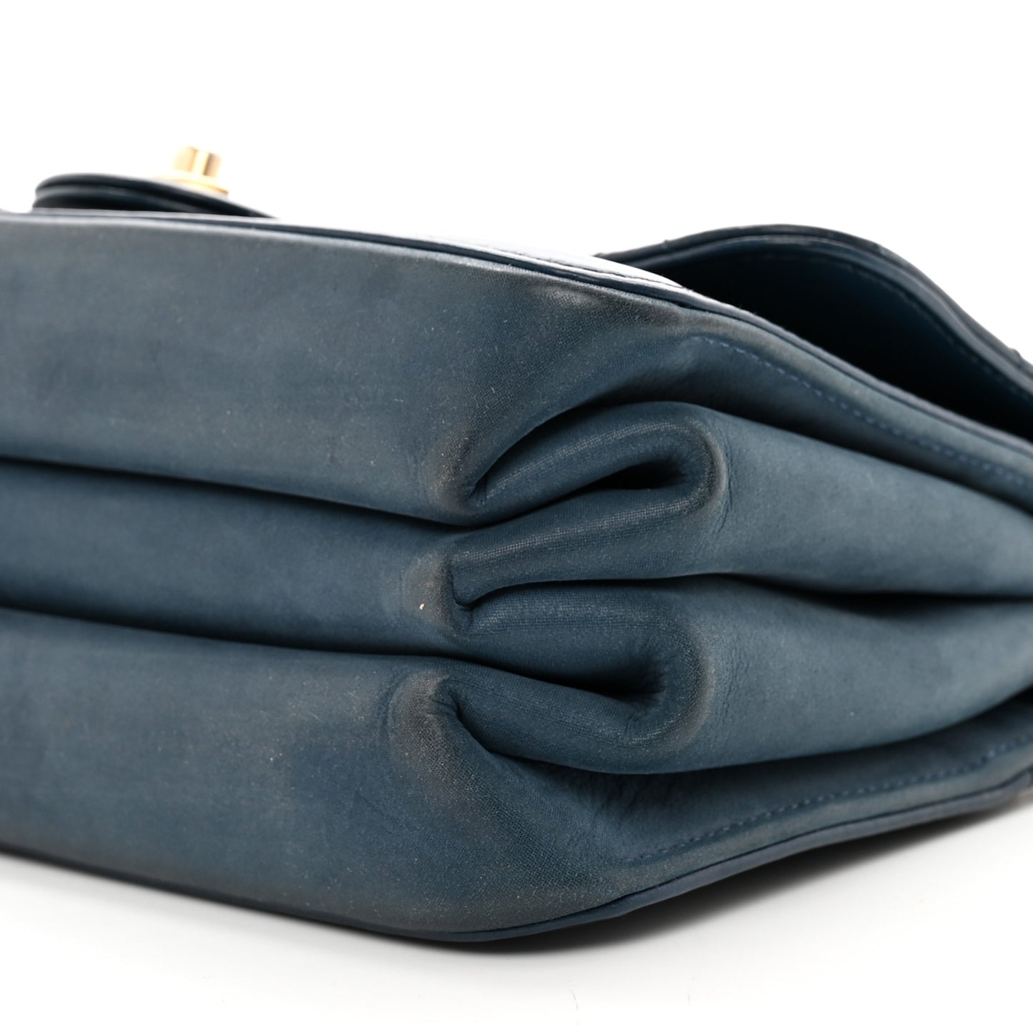 Glazed Calfskin Quilted Small Straight Lined Flap Blue
