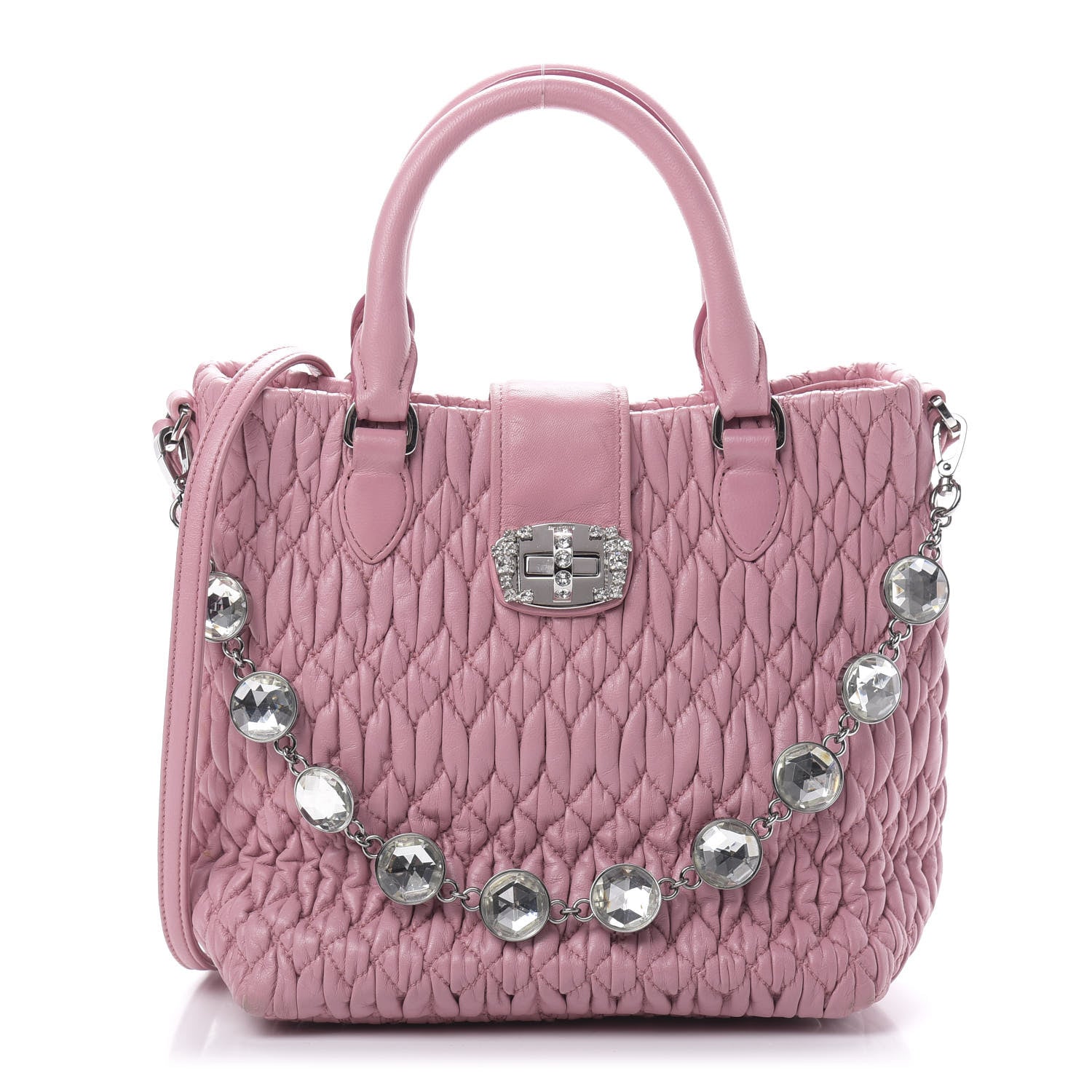 Miu Miu Nappa Matelasse Crystal Top Handle Rosa 1 of 14