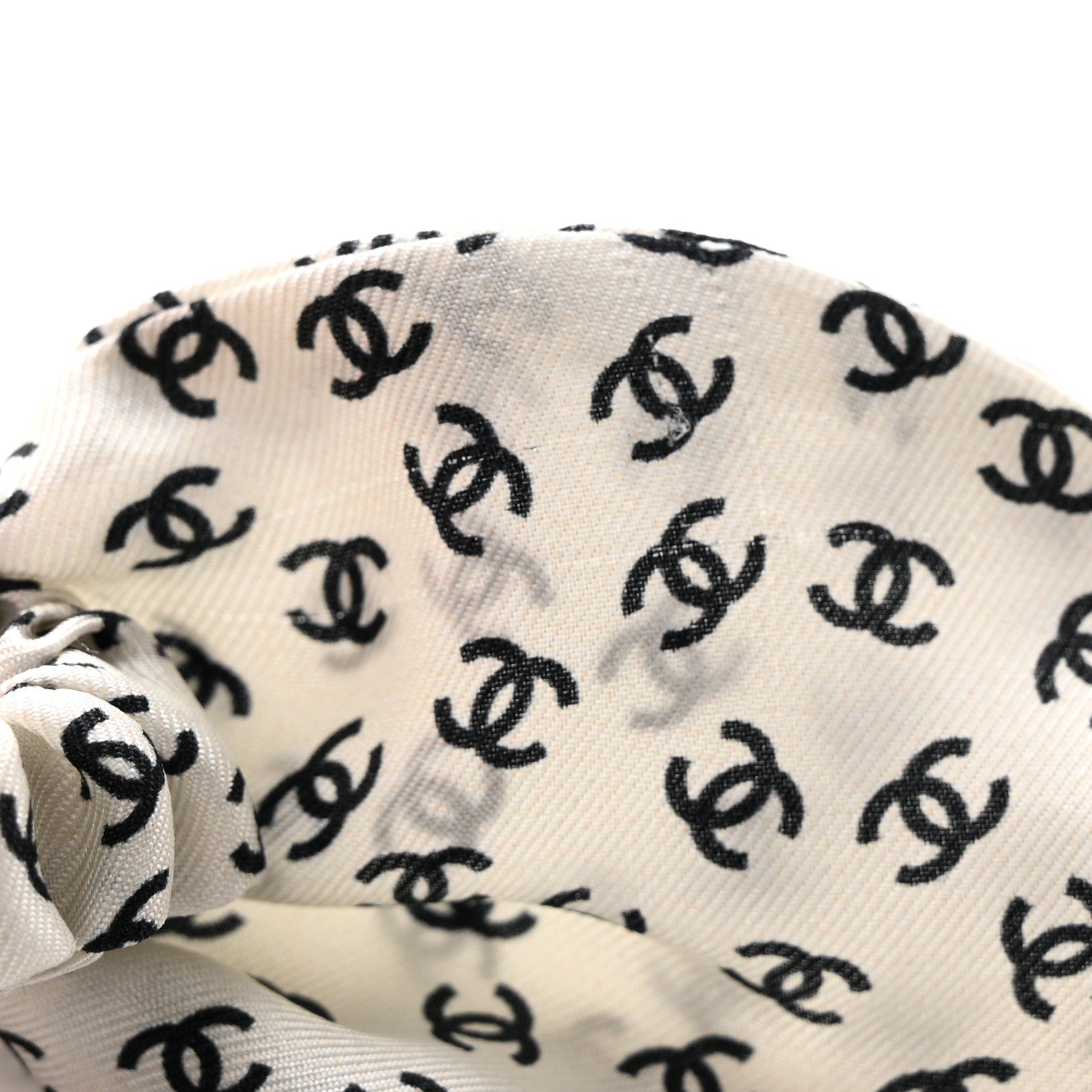 Chanel Silk Twill CC Scarf Hair Tie Black White 4 of 5