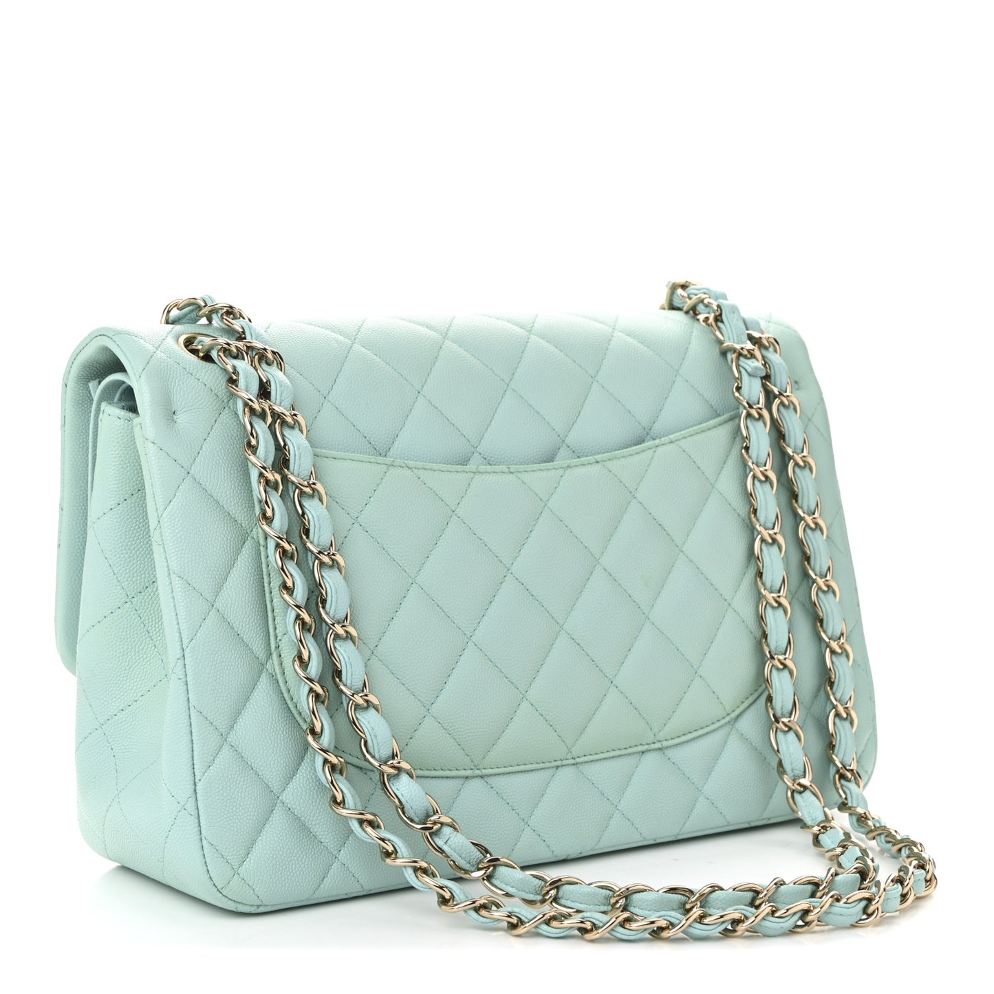 Caviar Quilted Jumbo Double Flap Light Blue
