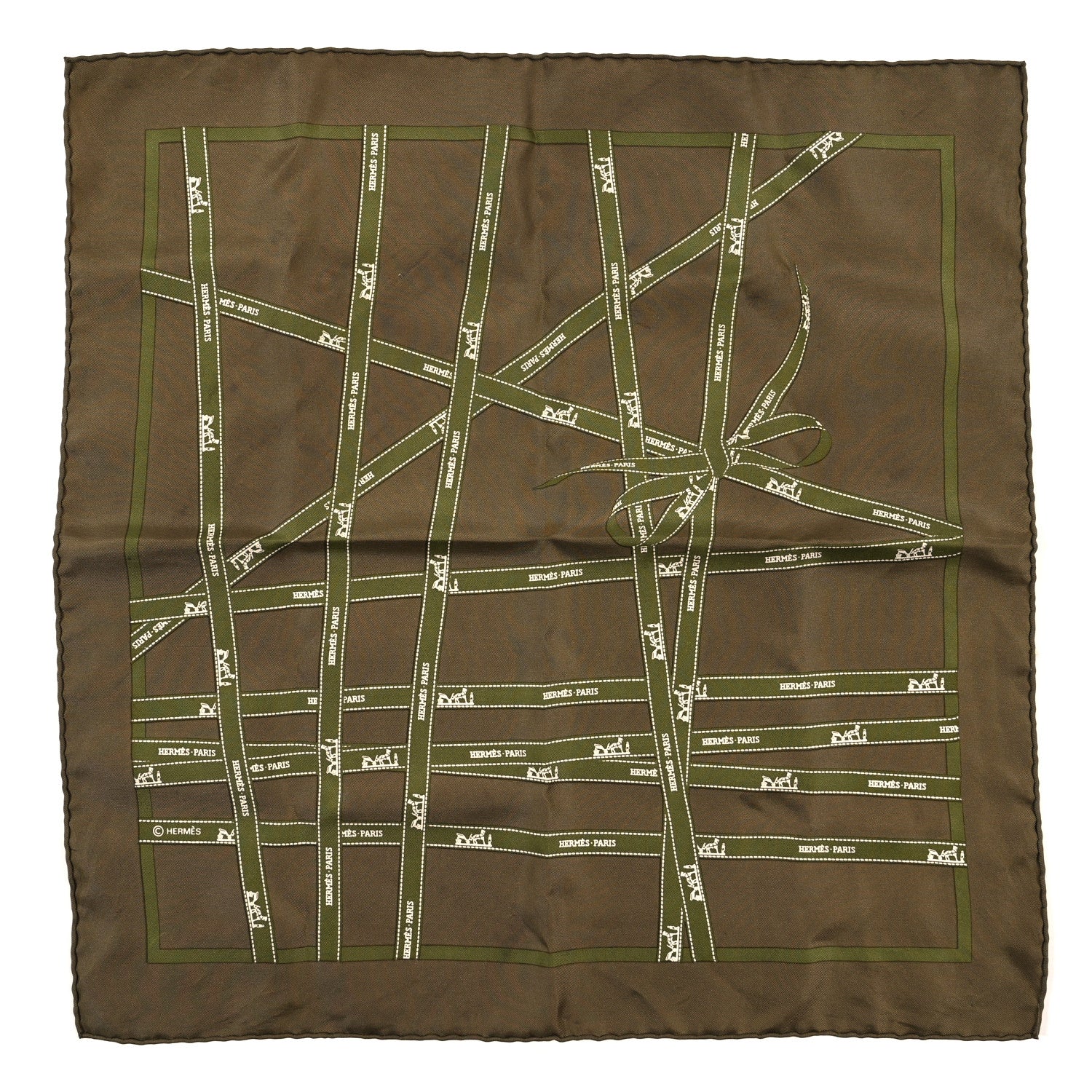 Hermes Silk Bolduc Pocket Square 45 Vert 1 of 3