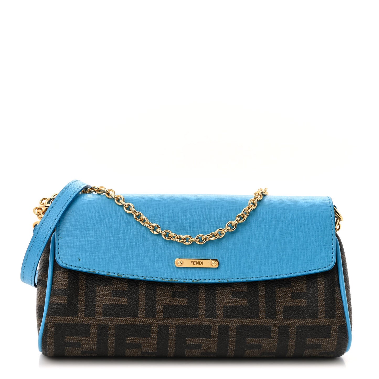 Zucca Spalmati Vitello Elite Flap Crossbody Bag Tobacco Turquoise
