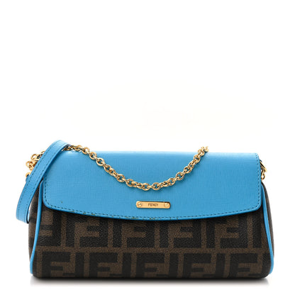 Fendi Zucca Spalmati Vitello Elite Flap Crossbody Bag Tobacco Turquoise 1 of 15