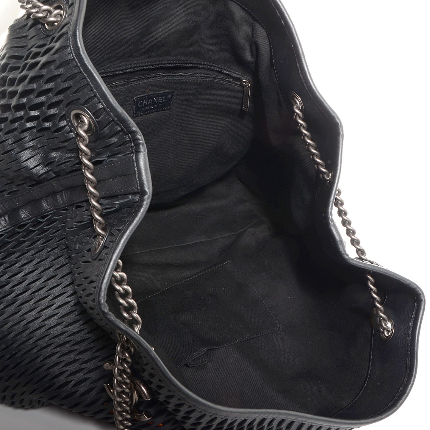Calfskin Laser Cut Perforated CC Tote Black