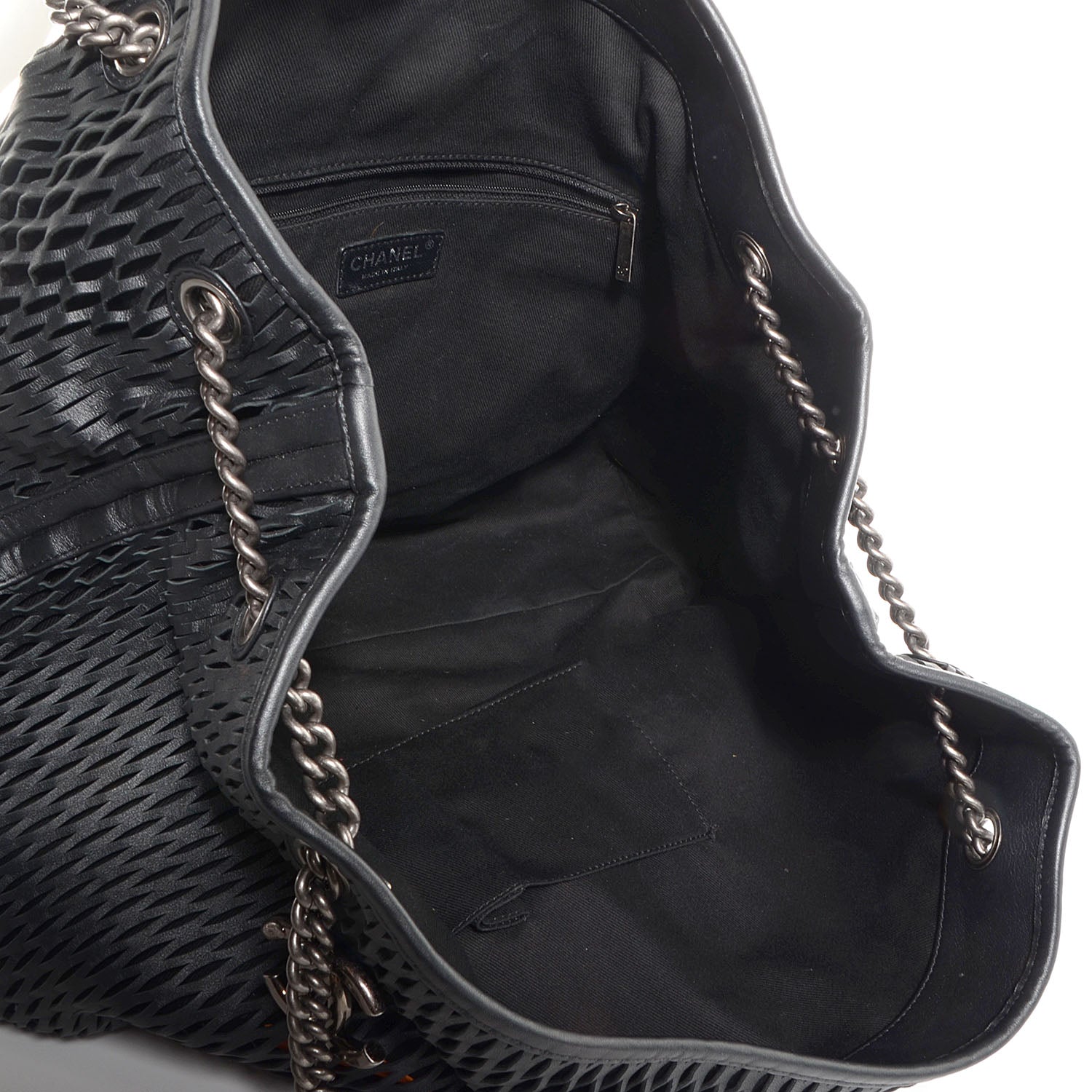 Chanel Calfskin Laser Cut Perforated CC Tote Black 5 of 7