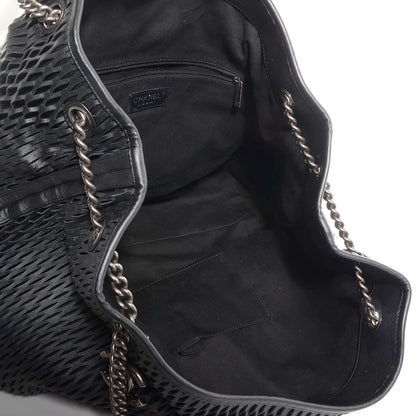 Chanel Calfskin Laser Cut Perforated CC Tote Black 5 of 7