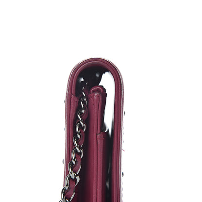Chanel Calfskin Studded Quilted Boy Wallet On Chain WOC Dark Pink 13 of 22