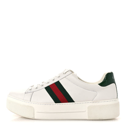 Gucci Ultralight Plume Calfskin Web Womens Ace Platform Sneakers 41 White 1 of 12