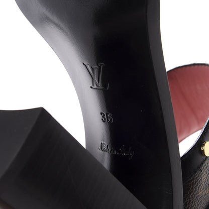 Louis Vuitton Calfskin Monogram Passenger Heeled Sandals 36 Black Rose 8 of 9