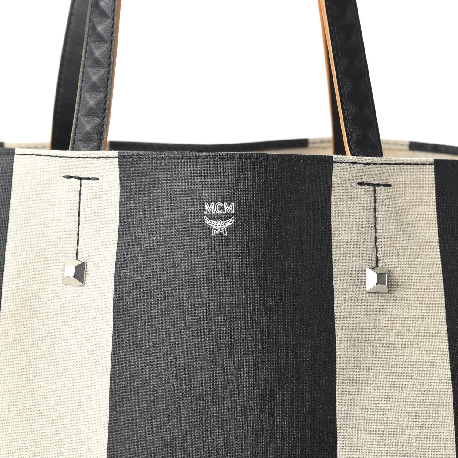 MCM Canvas Stripe Ilse East West Shopper Tote Black White 9 of 9