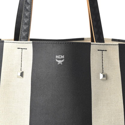MCM Canvas Stripe Ilse East West Shopper Tote Black White 9 of 9