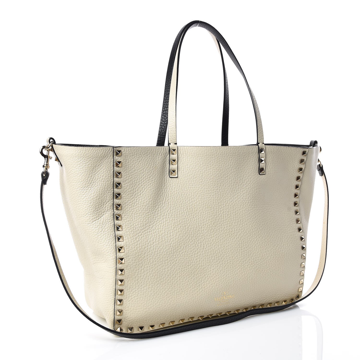 Valentino Garavani Grained Calfskin Medium Rockstud Reversible Tote Black Ivory 6 of 14