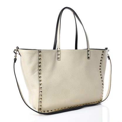 Valentino Garavani Grained Calfskin Medium Rockstud Reversible Tote Black Ivory 6 of 14