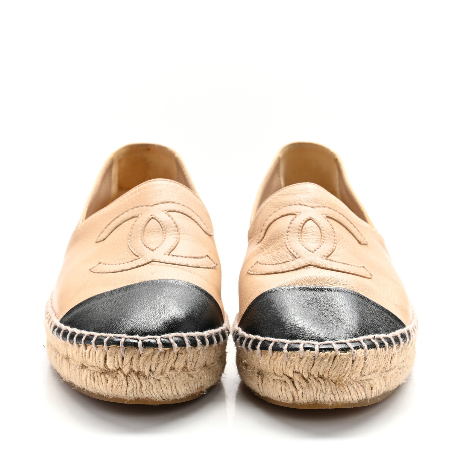 Chanel Lambskin CC Espadrilles 37 Beige Black 3 of 9