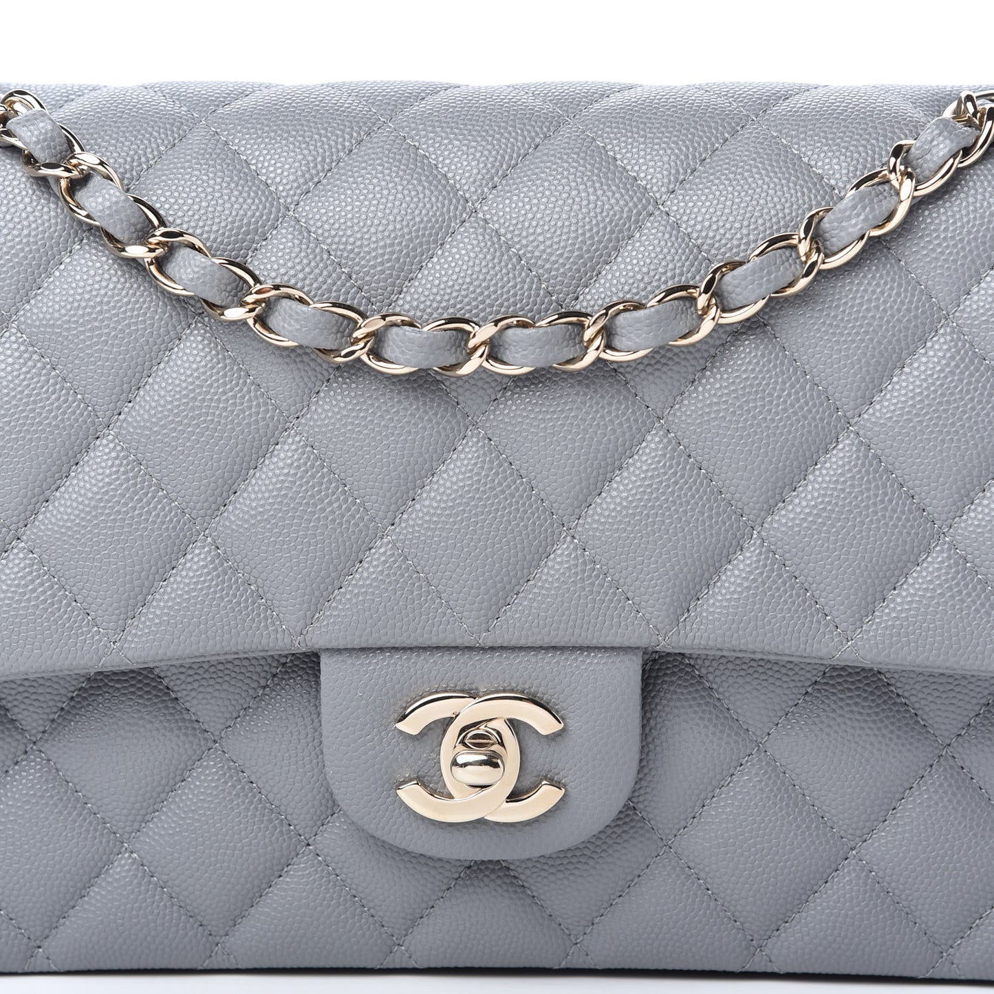 Caviar Quilted Medium Double Flap Grey