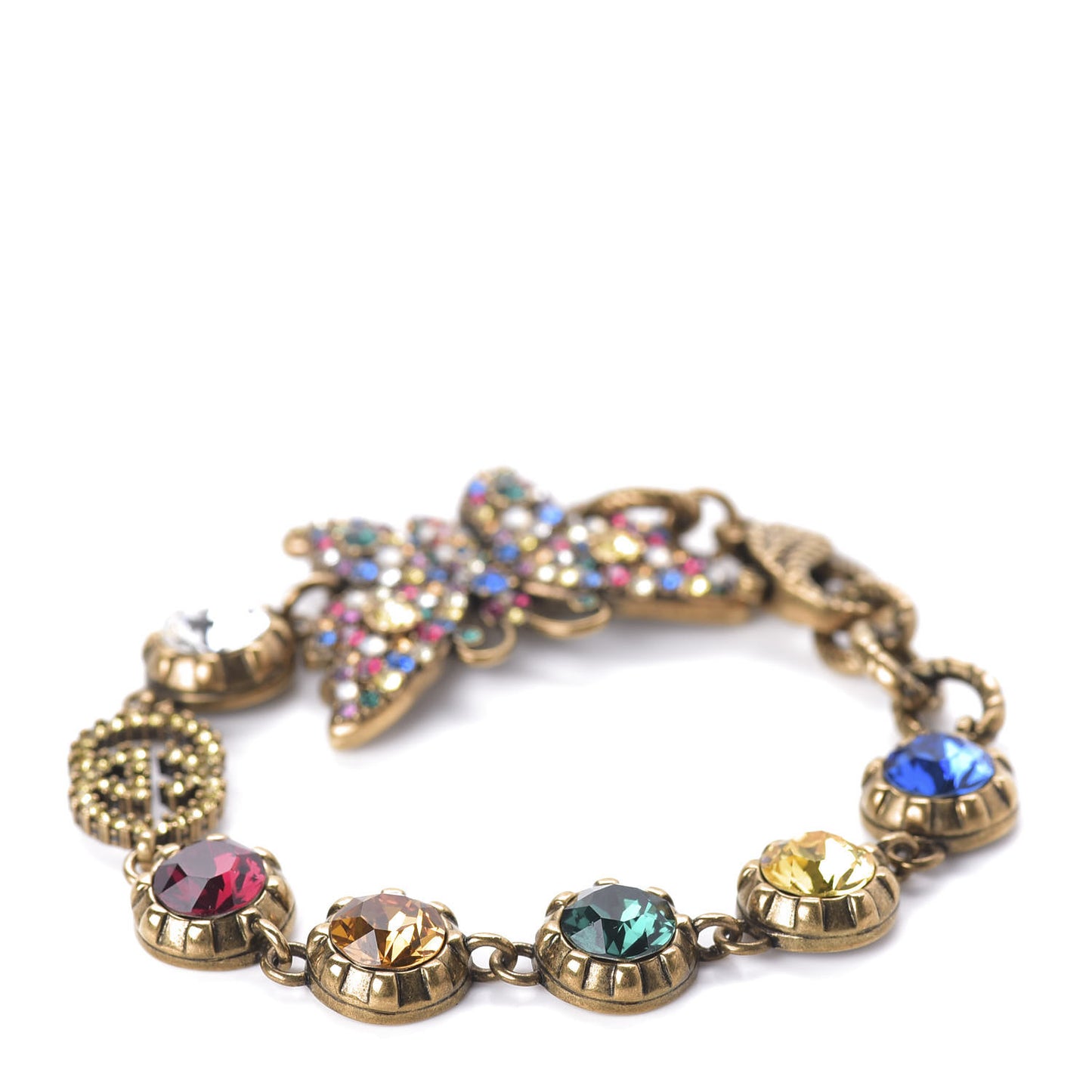 Crystal Butterfly Bracelet Aged Gold Multicolor