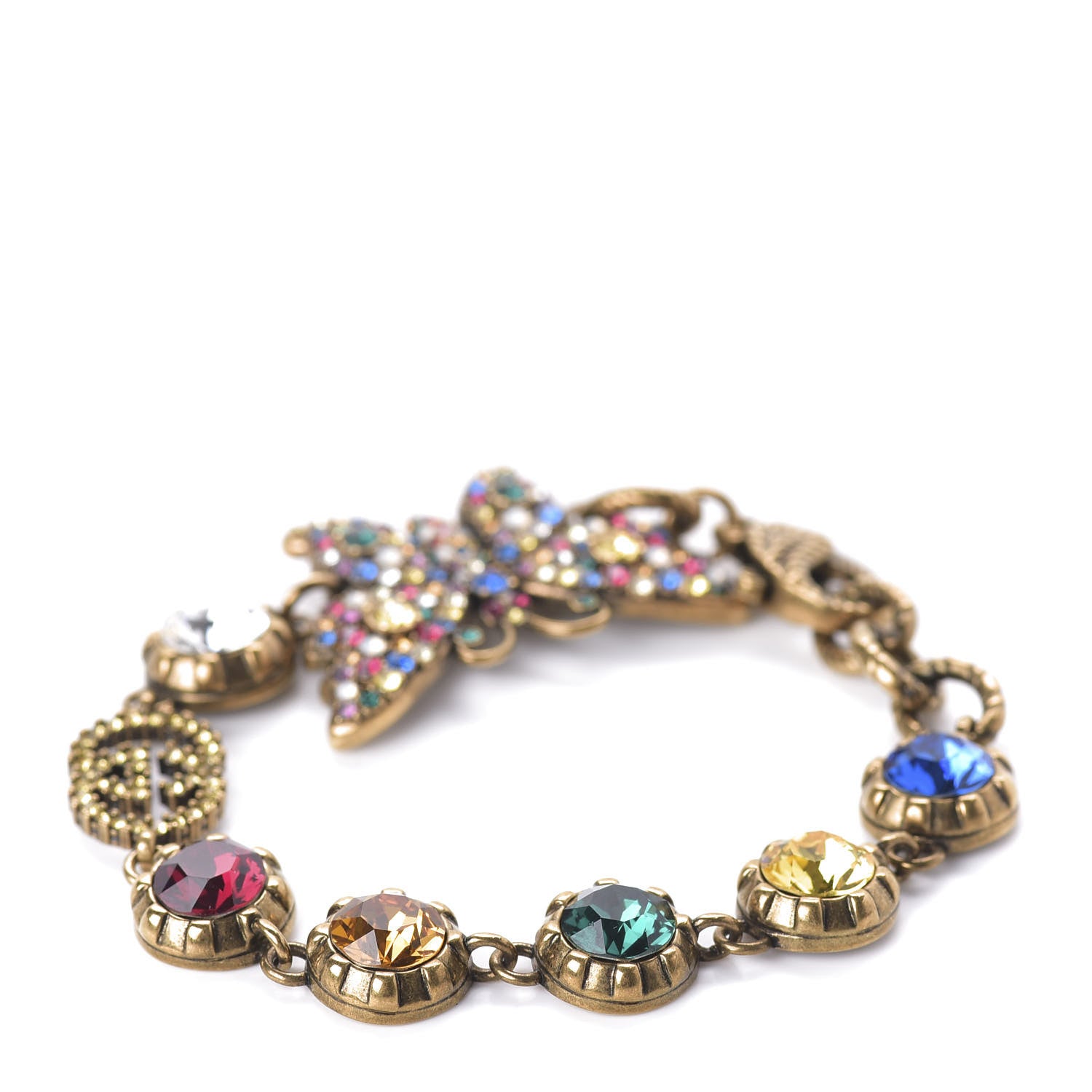 Gucci Crystal Butterfly Bracelet Aged Gold Multicolor 3 of 6