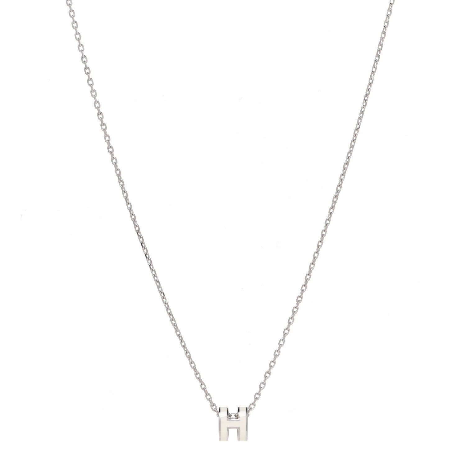 Hermes Lacquered Palladium Mini Pop H Pendant Necklace White 1 of 7