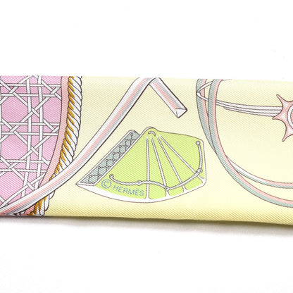 Hermes Silk Les Voitures A Transformation Twilly Jaune Soufre Vieux Rose Vert 4 of 5
