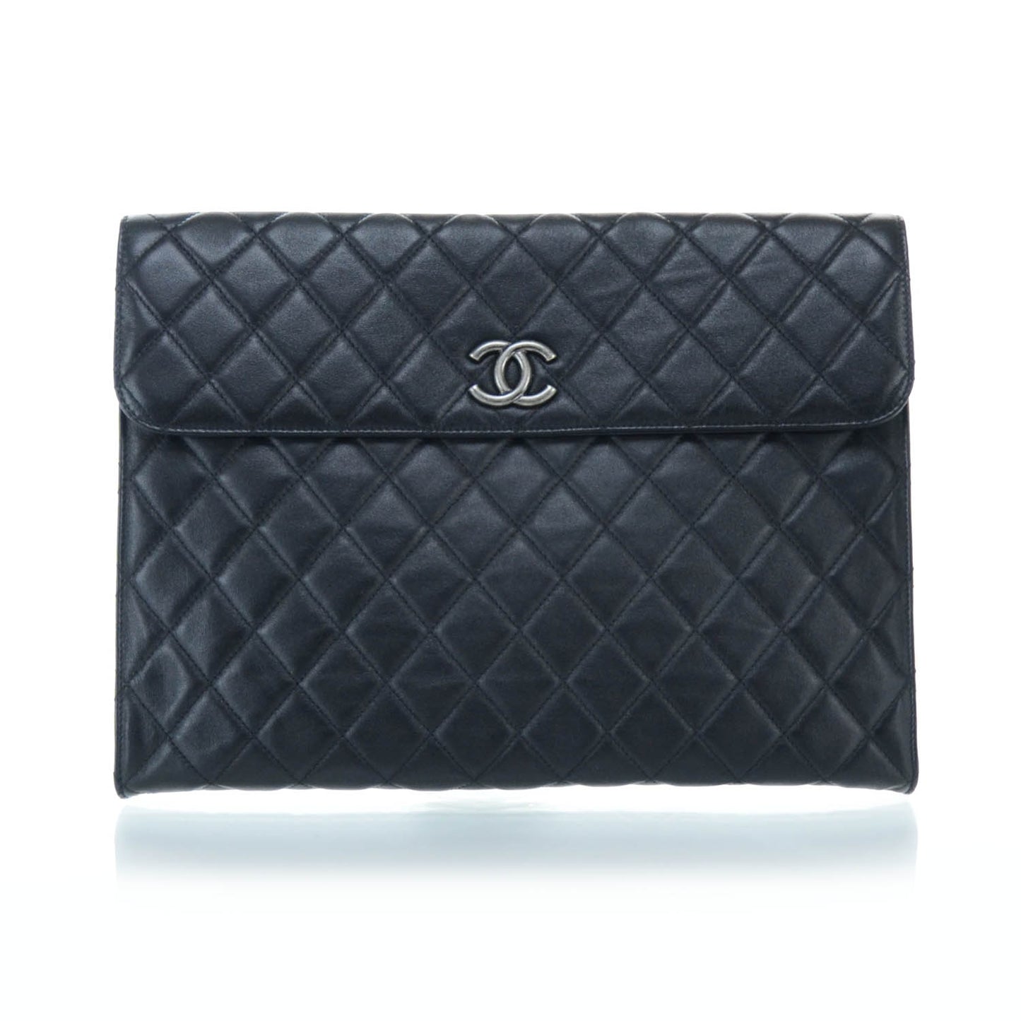 Calfskin Quilted Document Portfolio Holder Black