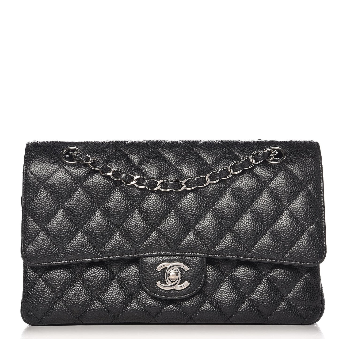 Caviar Quilted Medium Double Flap Black