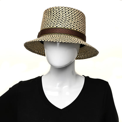 Hermes Straw Adele Panama Hat 59 Black Naturel Marron Jaune 2 of 6