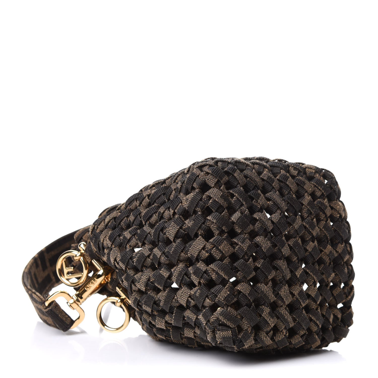 Fendi Fabric Jacquard F is Fendi FF 1974 Woven Knotted Mini Mon Tresor Bucket Bag Tabacco Moro 4 of 8