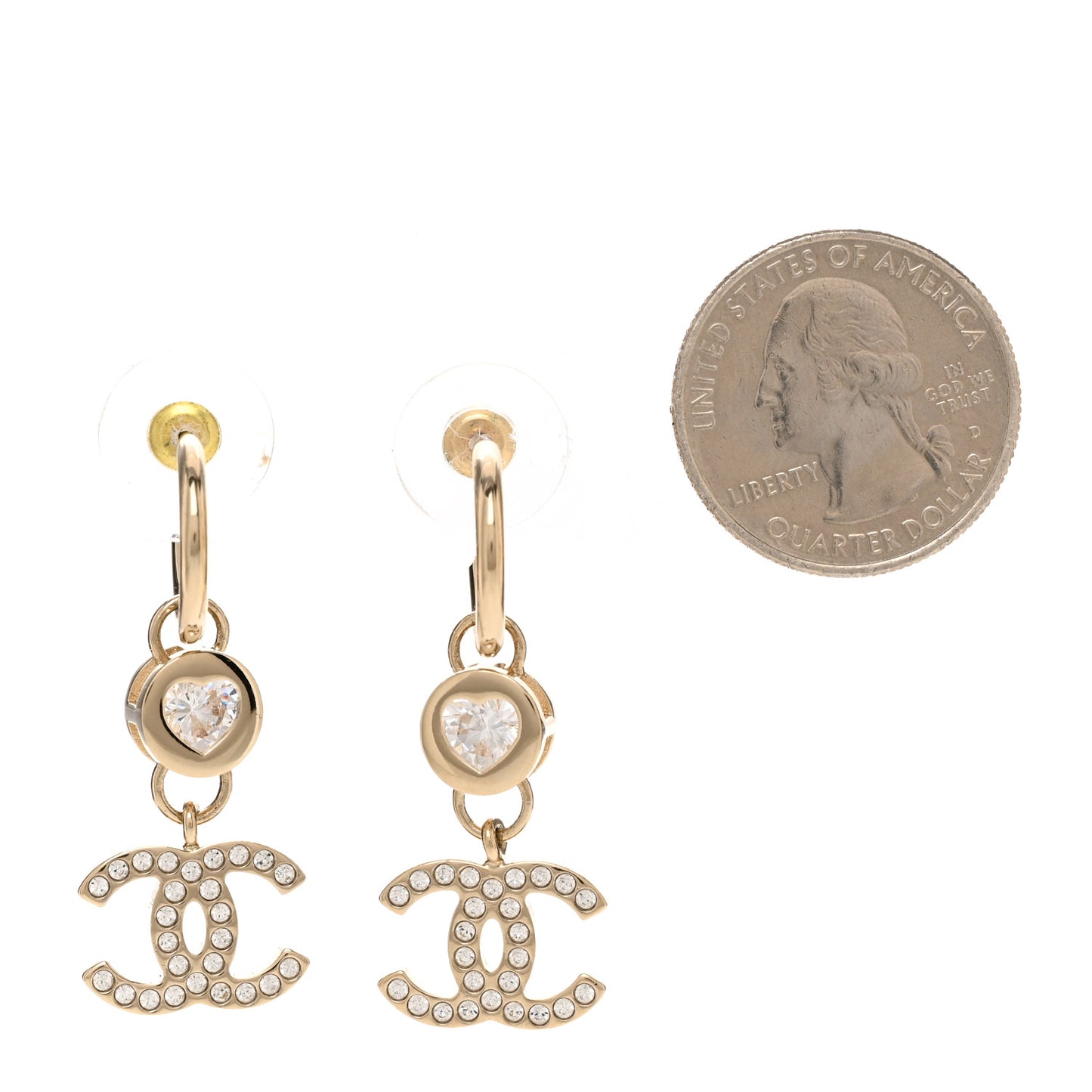 Metal Crystal CC Hoop Drop Earrings Gold