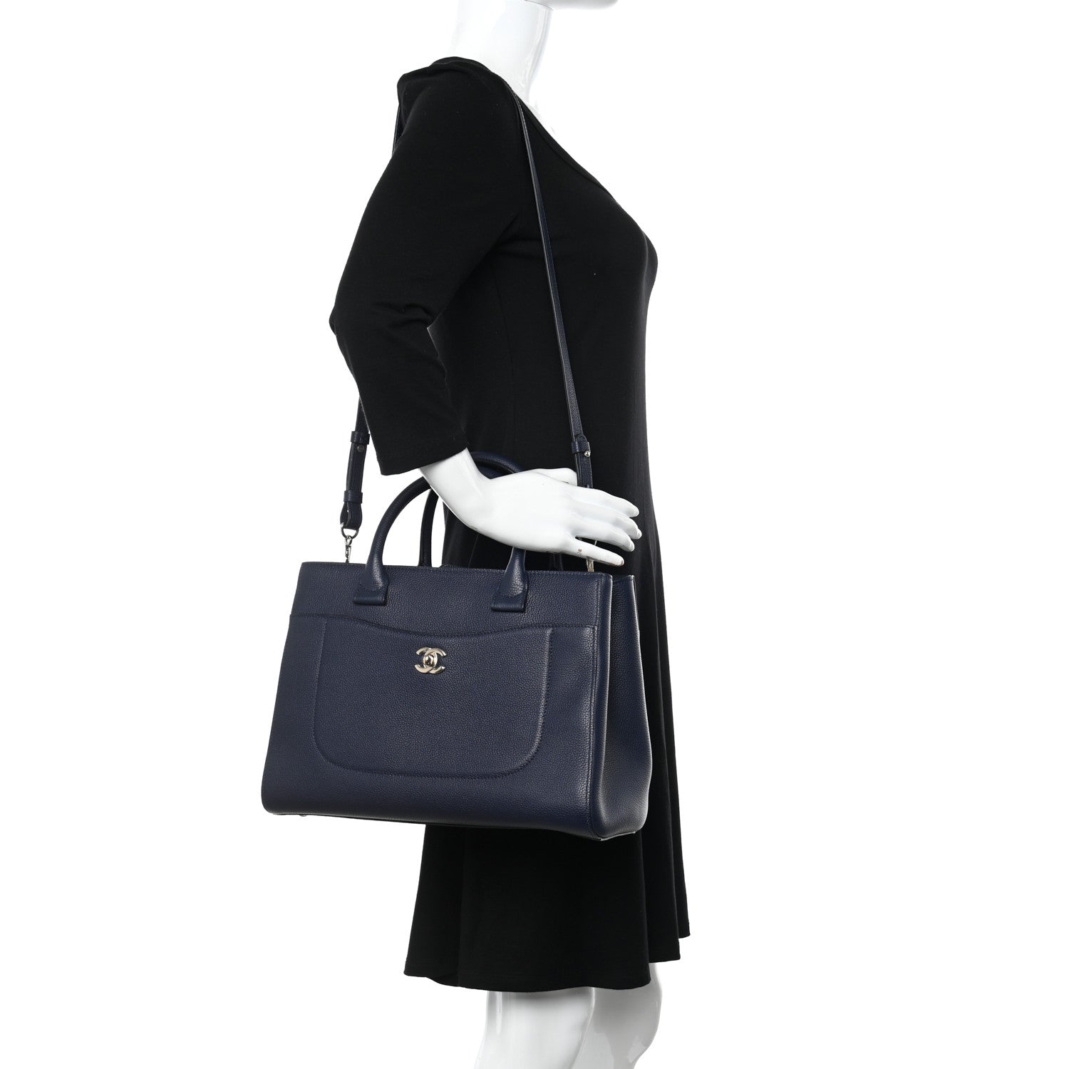 Chanel Grained Calfskin Small Neo Executive Shopper Tote Dark Blue 2 of 10