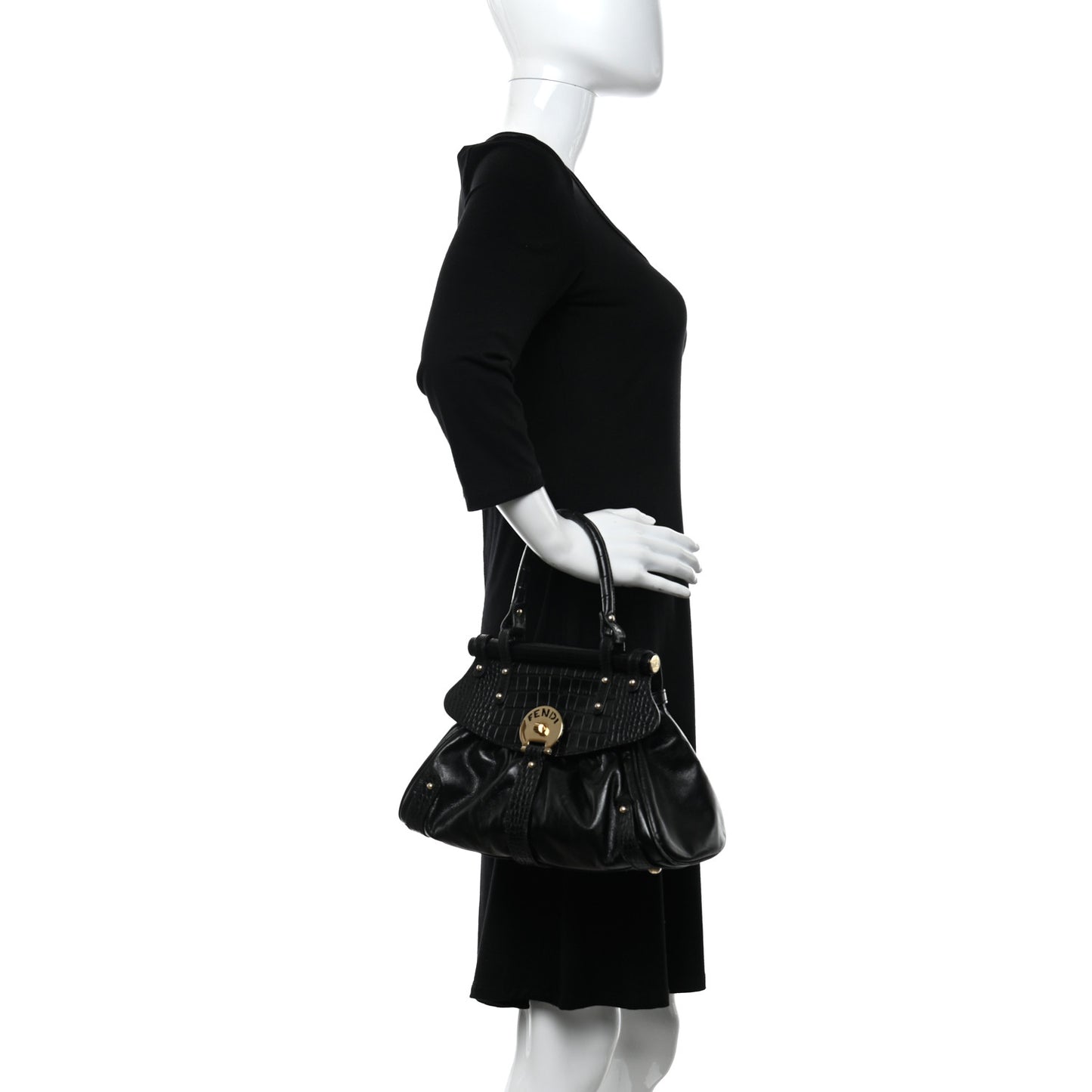 Lambskin Crocodile Embossed Small Magic Bag Black