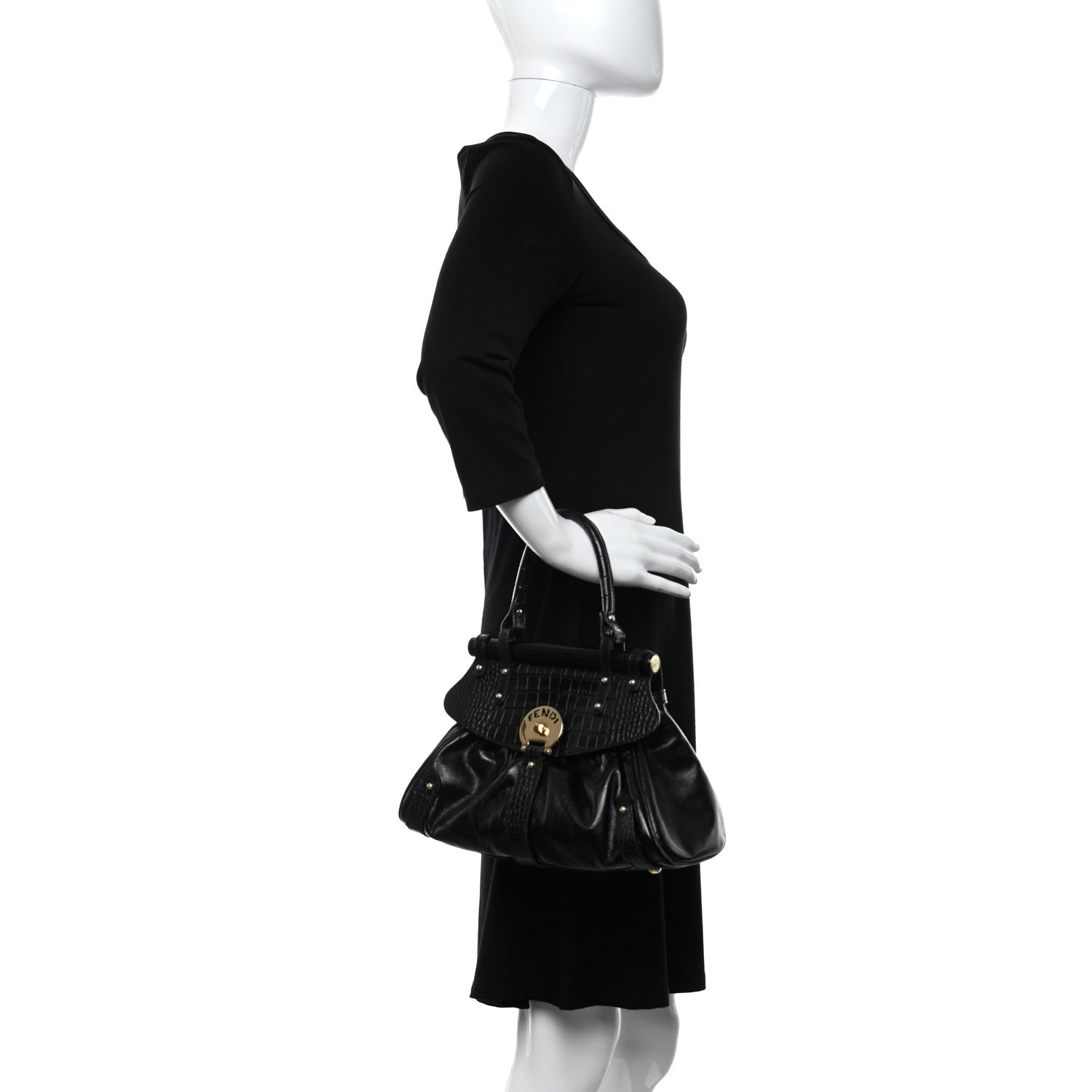 Fendi Lambskin Crocodile Embossed Small Magic Bag Black 2 of 10