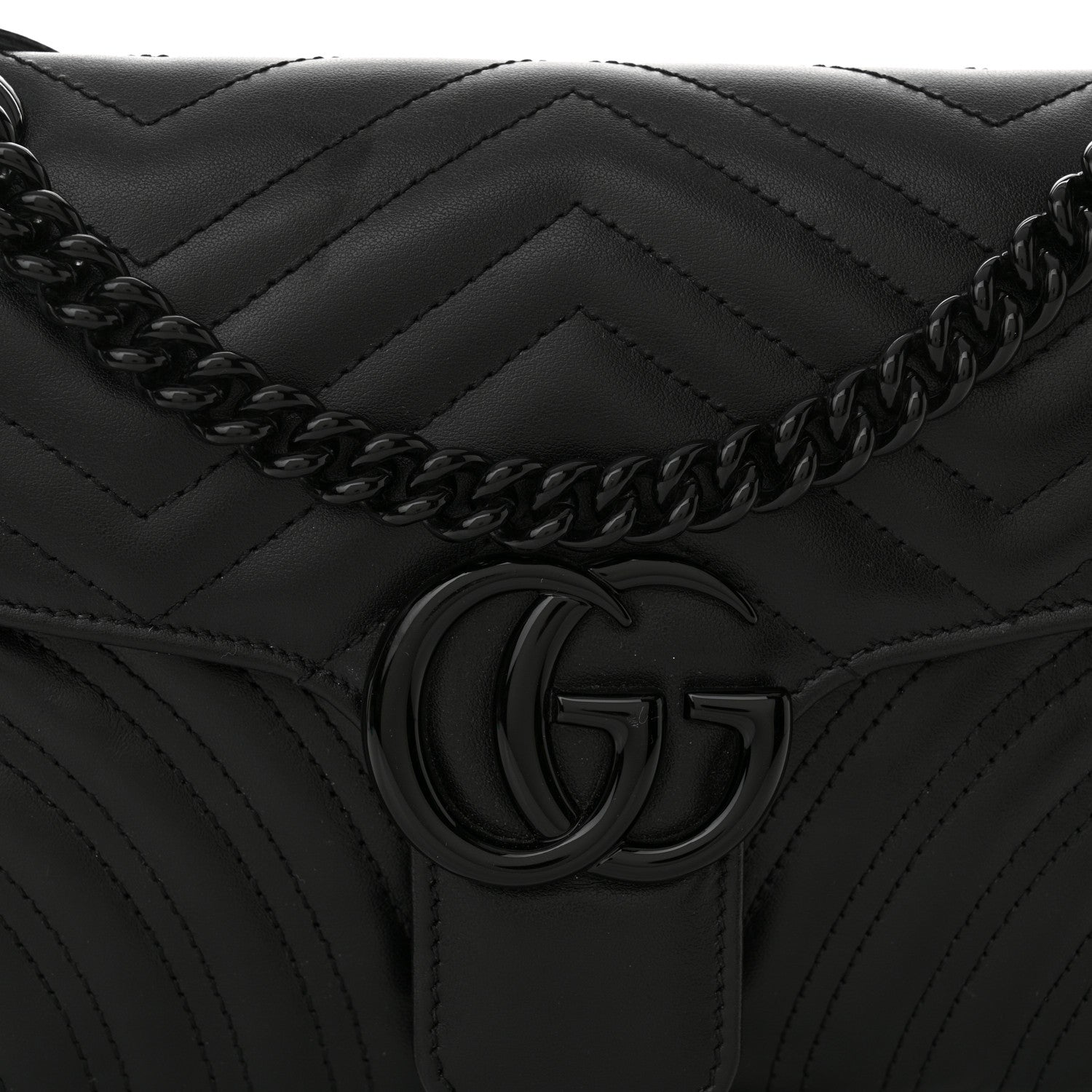 Gucci Calfskin Matelasse Monochrome Small GG Marmont Shoulder Bag Black 8 of 10