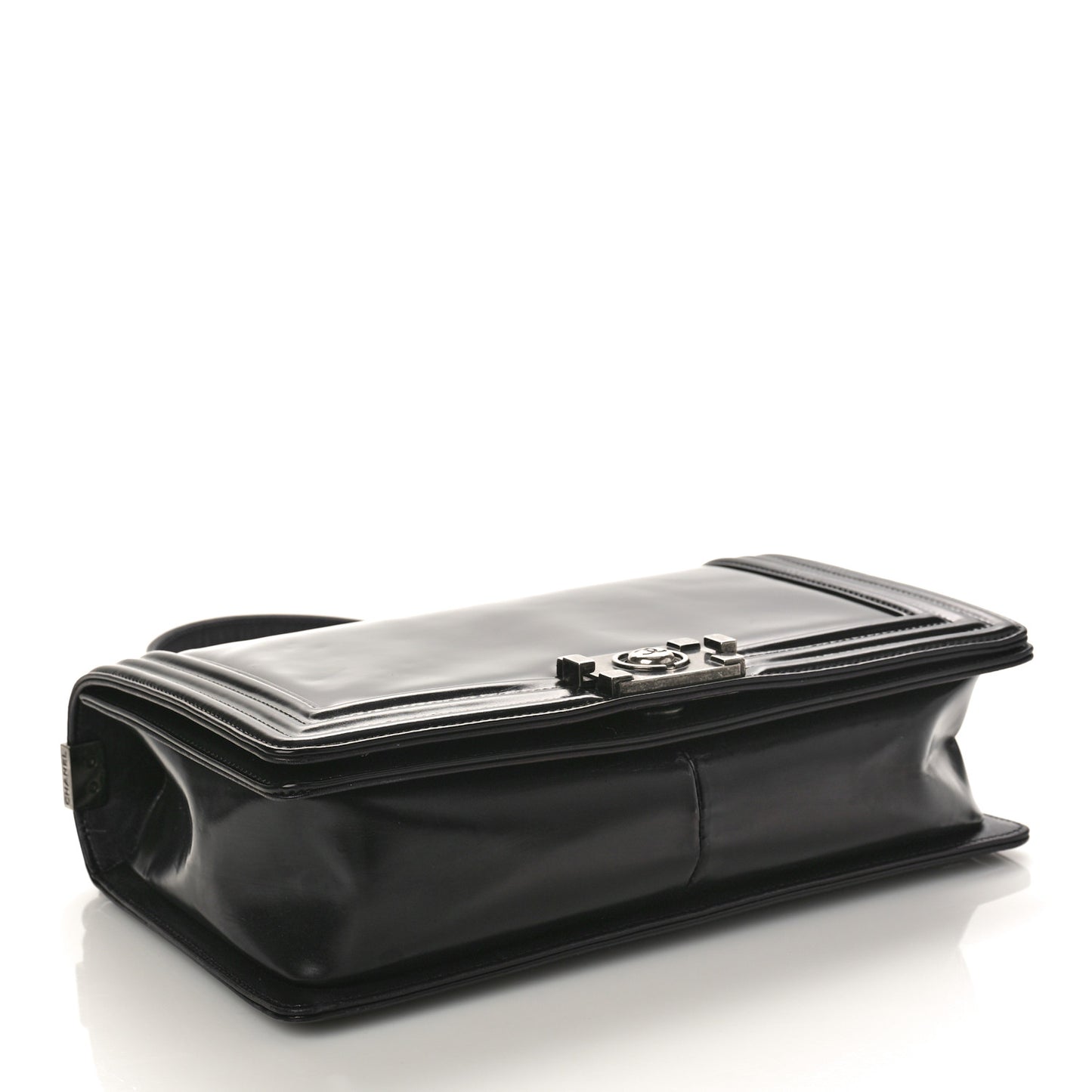 Glazed Calfskin Medium Boy Flap Black