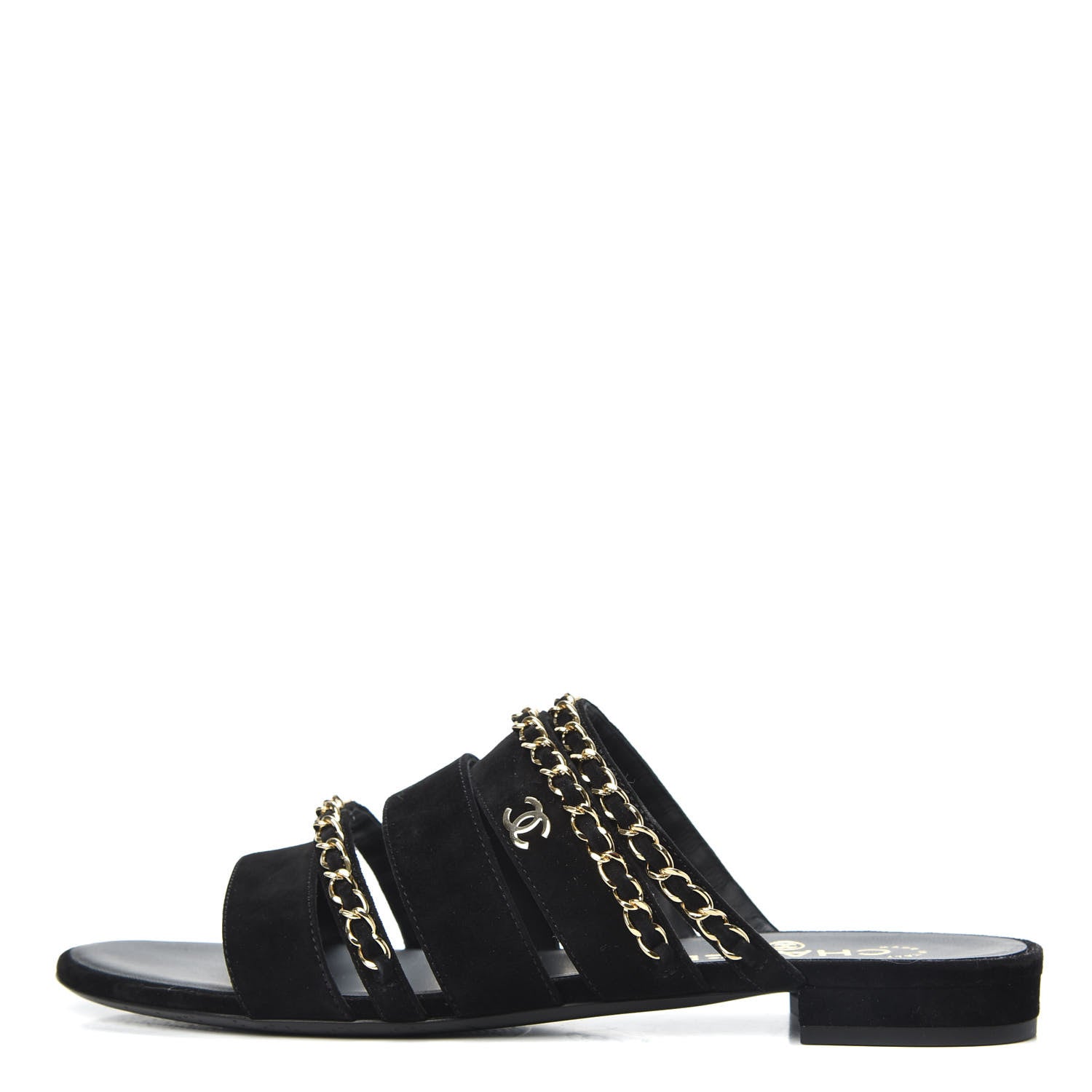Chanel Suede Chain Mule Sandals 40 Black 1 of 9