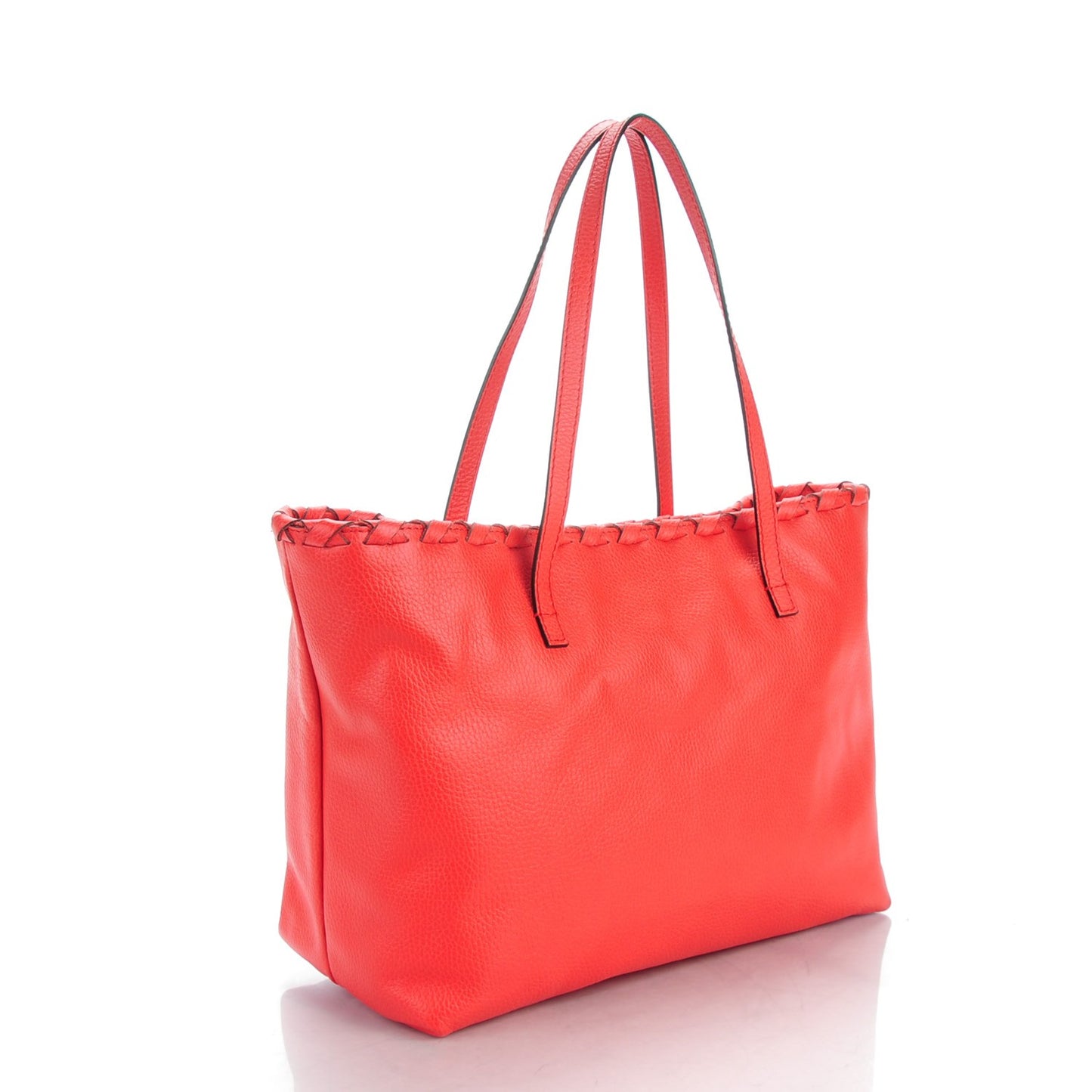 Pebbled Calfskin Bamboo Tassel Tote Red