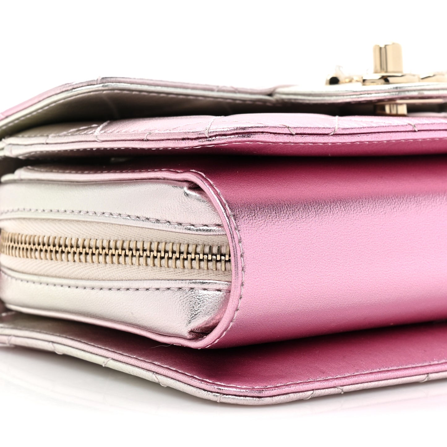 Metallic Lambskin Like A Wallet Flap Golden Pink