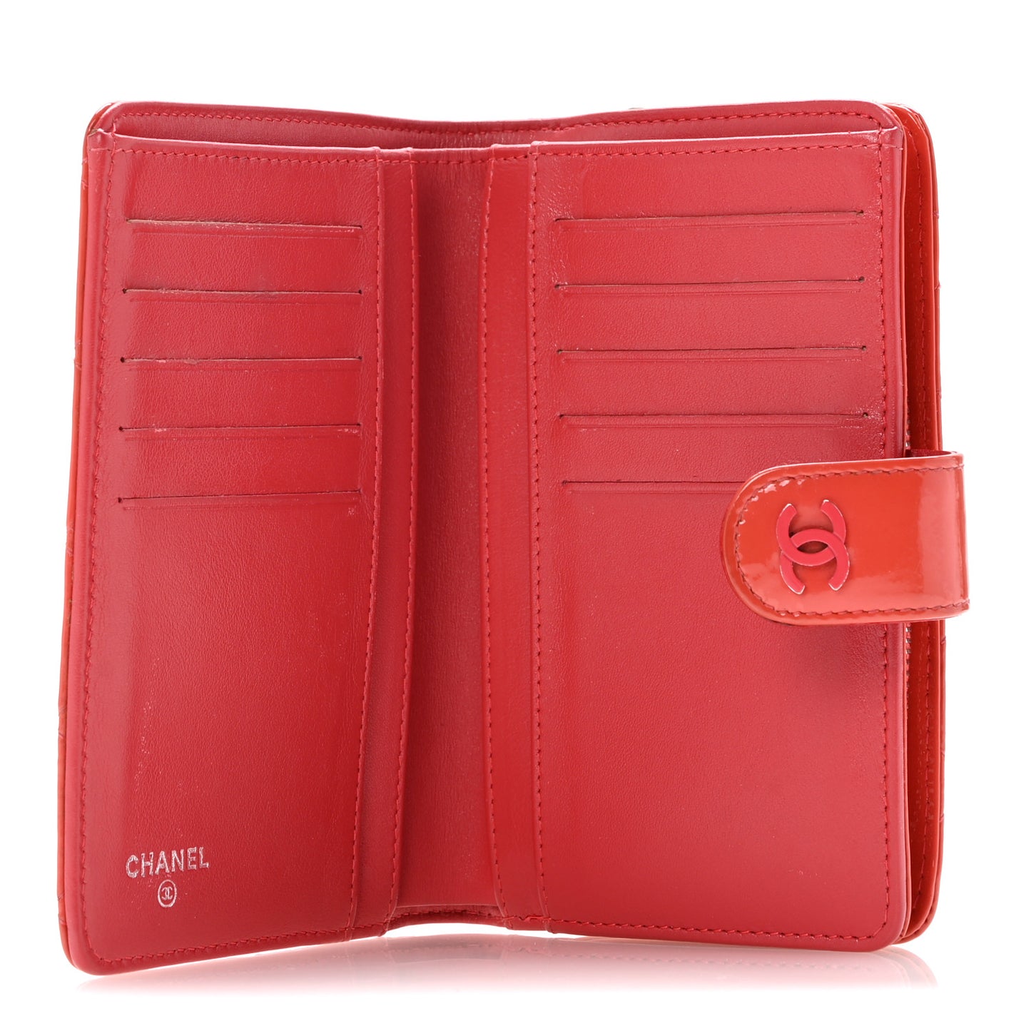 Patent Quilted Zip Pocket Wallet Coral