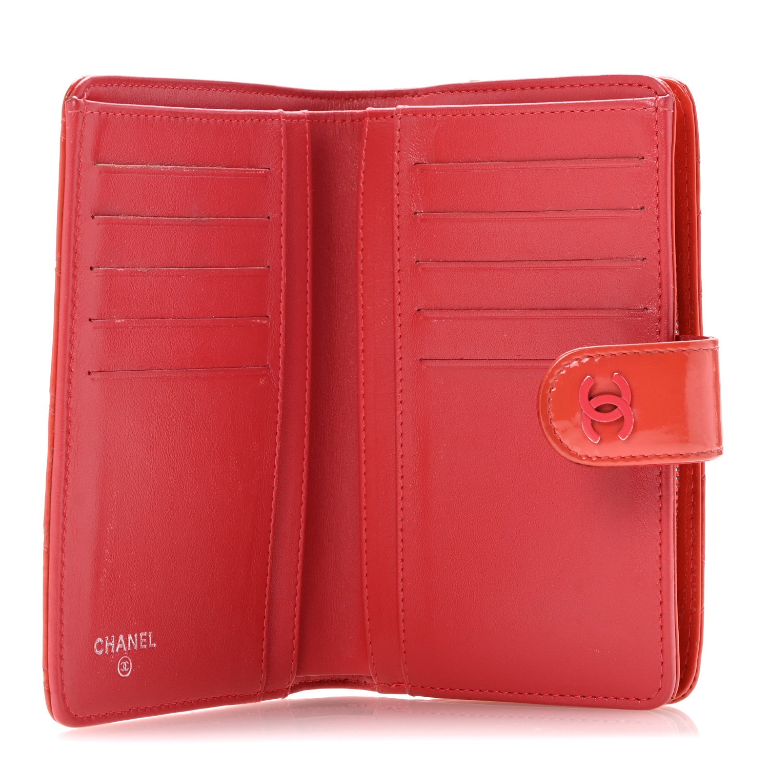 Chanel Patent Quilted Zip Pocket Wallet Coral 5 of 15