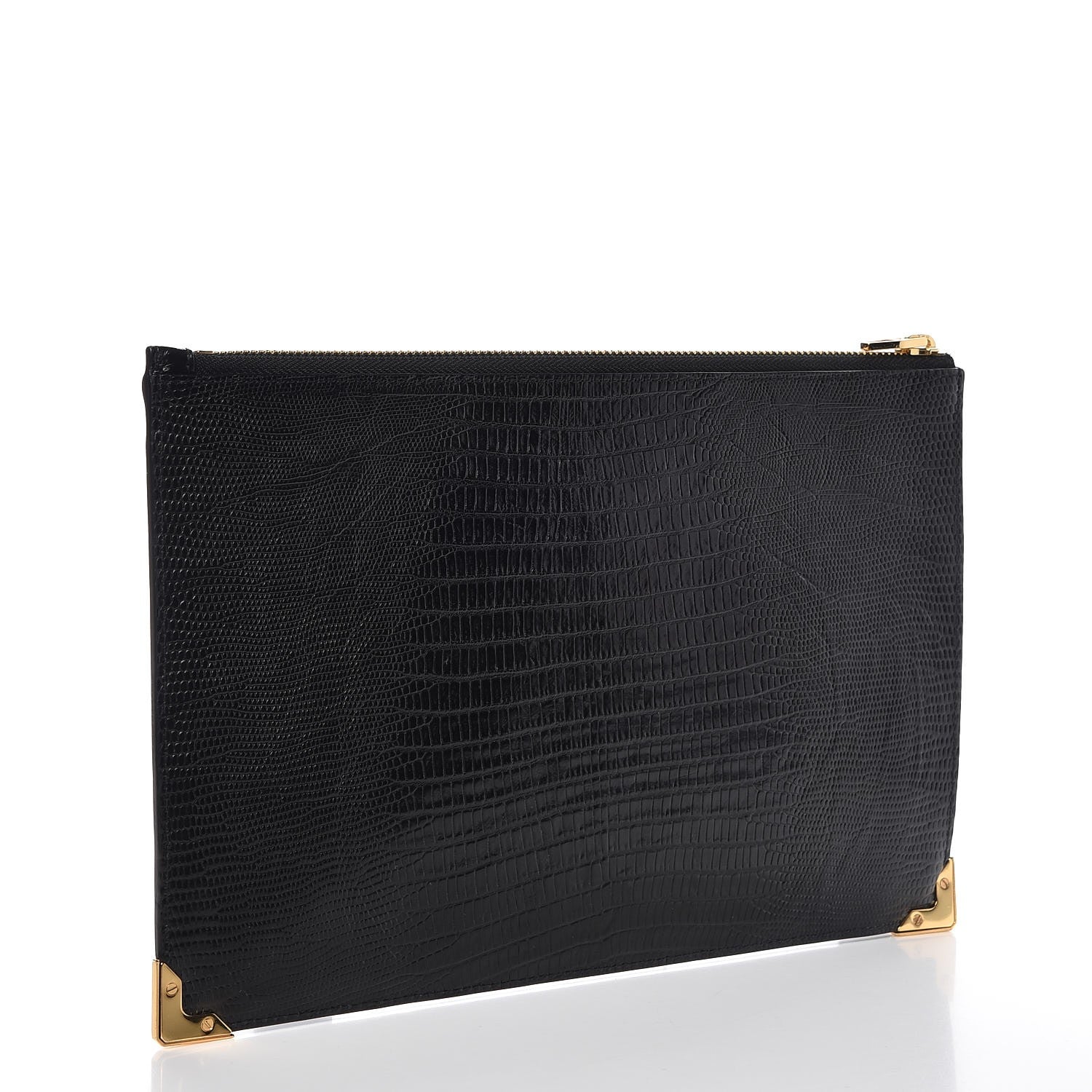 Alexander Wang Calfskin Crocodile Embossed Prisma Flat Pouch Black Gold Hardware 3 of 6