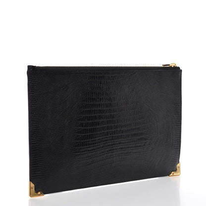 Alexander Wang Calfskin Crocodile Embossed Prisma Flat Pouch Black Gold Hardware 3 of 6