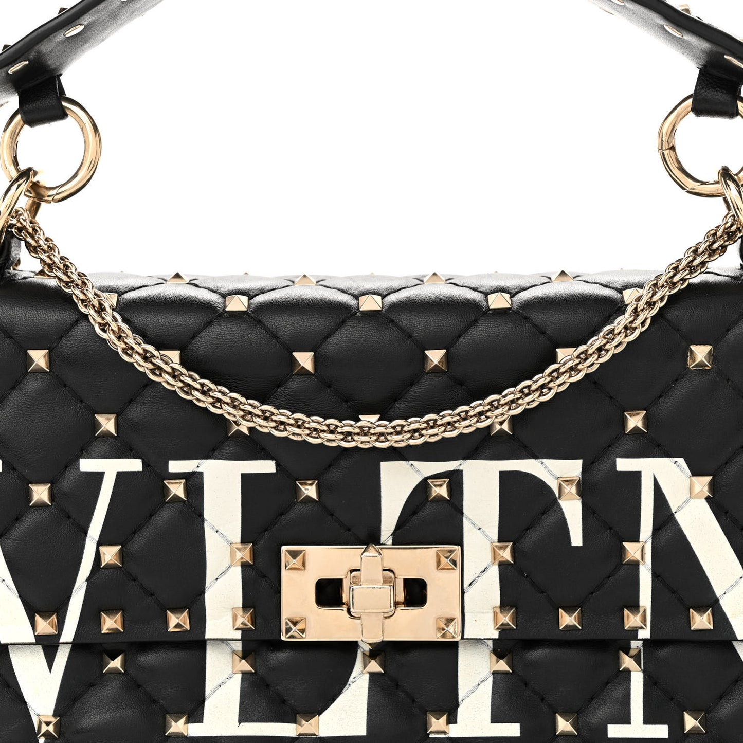 Lambskin VLTN Print Medium Rockstud Spike Shoulder Bag Black
