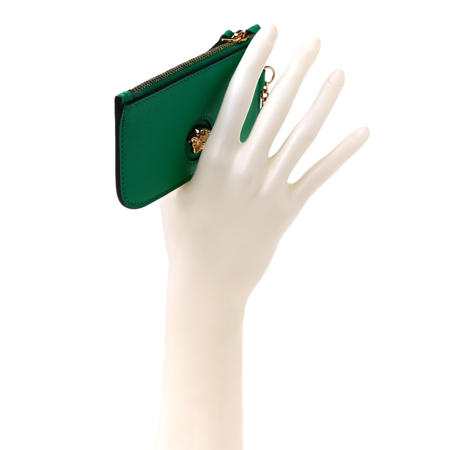 Grained Calfskin Medusa Key Pouch Green