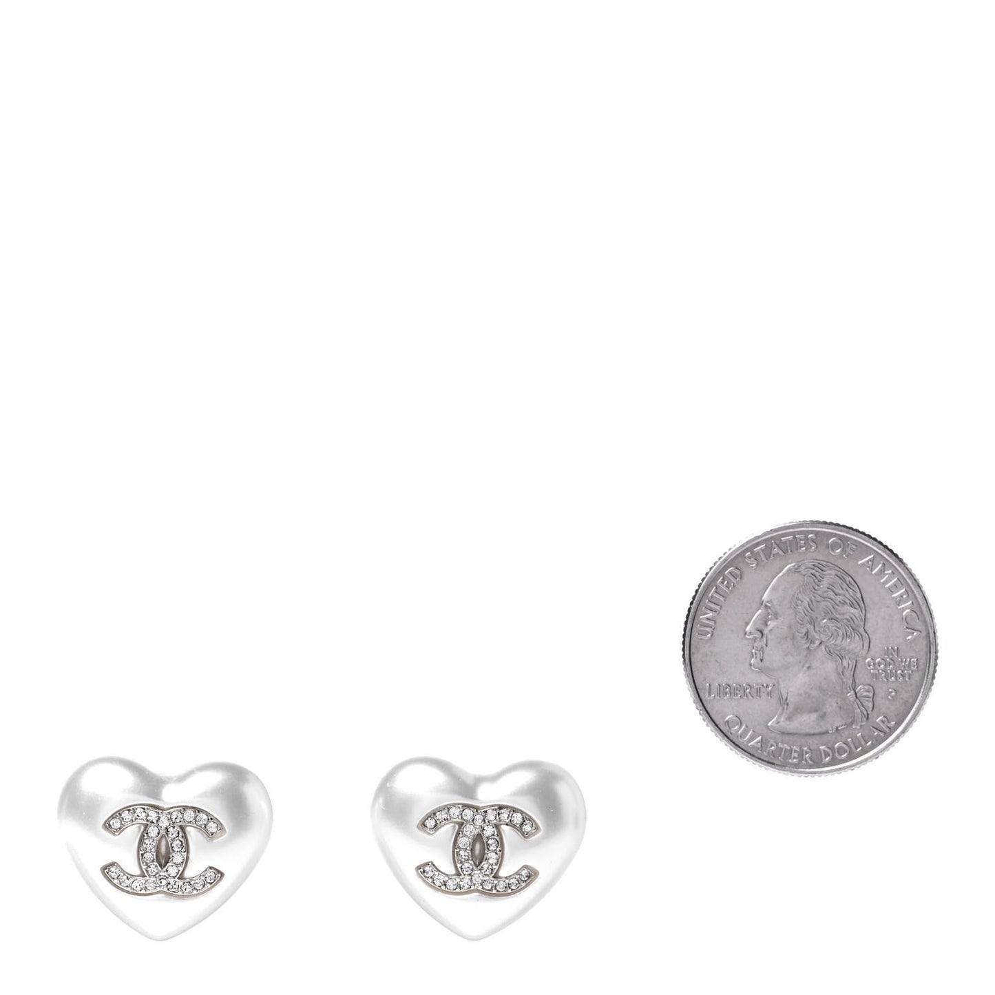 Pearl Crystal CC Heart Earrings Gold