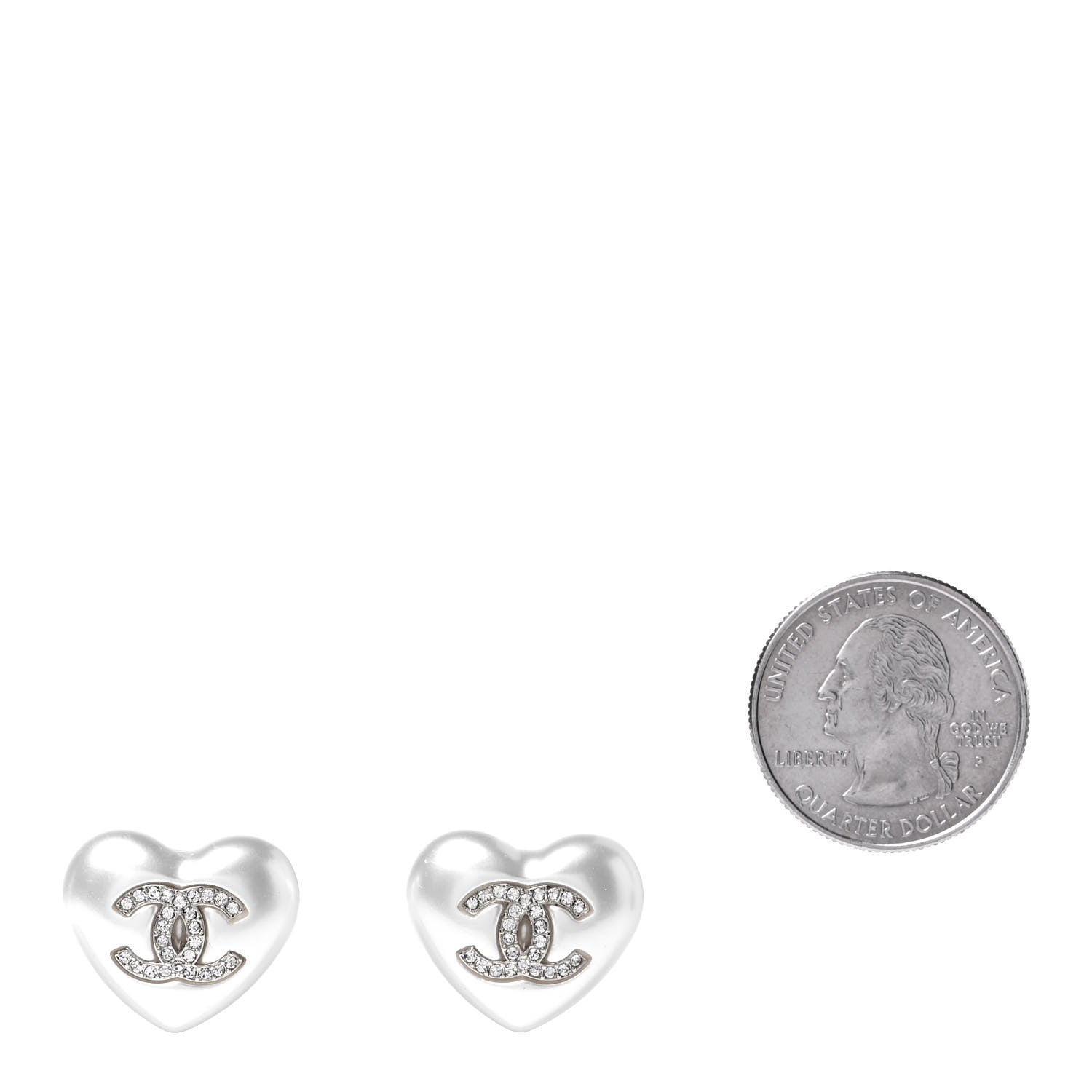 Chanel Pearl Crystal CC Heart Earrings Gold 2 of 5