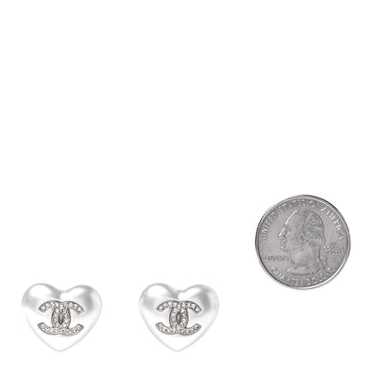 Chanel Pearl Crystal CC Heart Earrings Gold 2 of 5