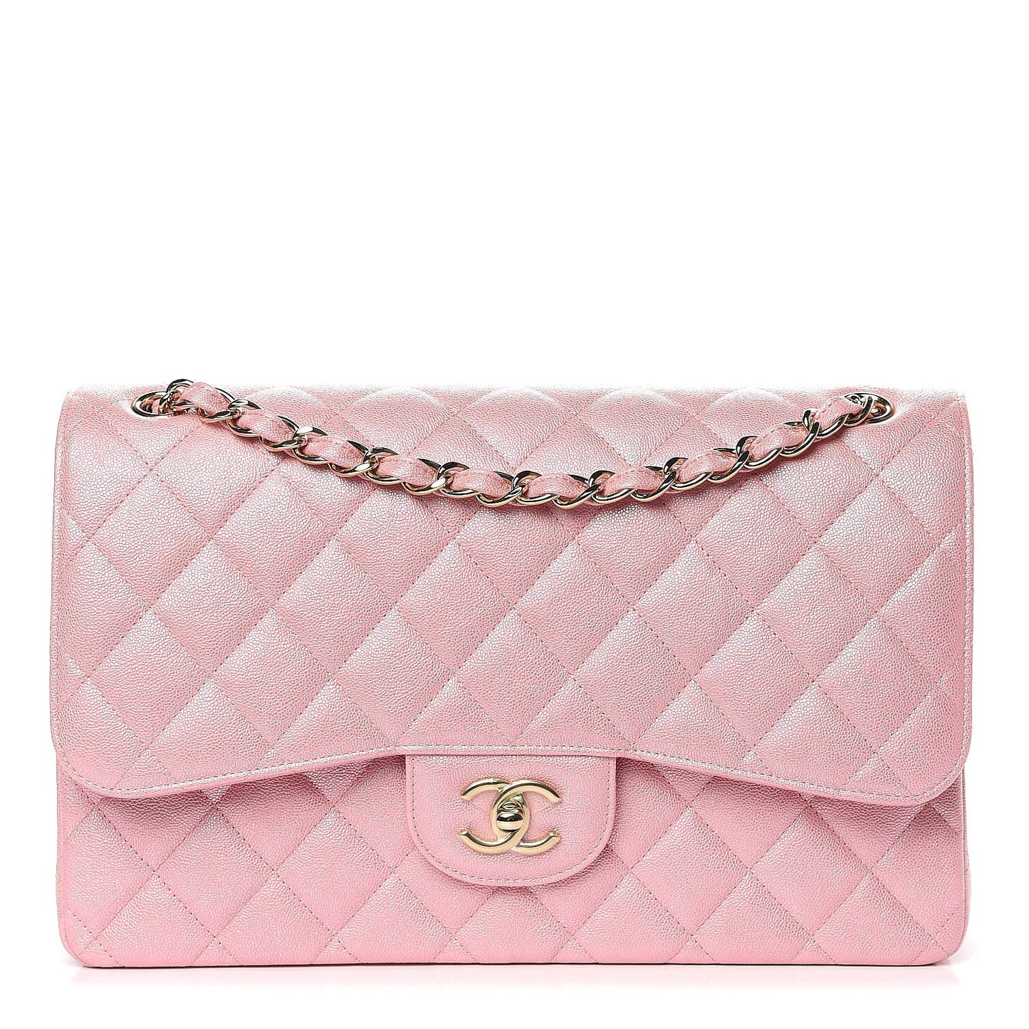 Iridescent Caviar Quilted Jumbo Double Flap Rose Pink